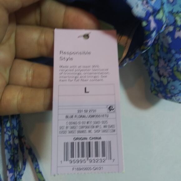 Wild Fable Blue Floral Puff Short Sleeve Sweetheart Neck Crop Top Size L - Picture 6 of 9